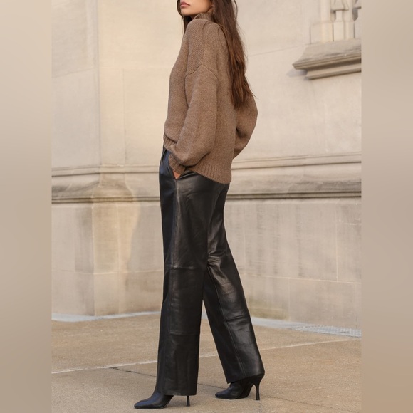 REFORMATION Veda Rivington Wide Leg Leather Trouser Black Sz 0 - Picture 2 of 10